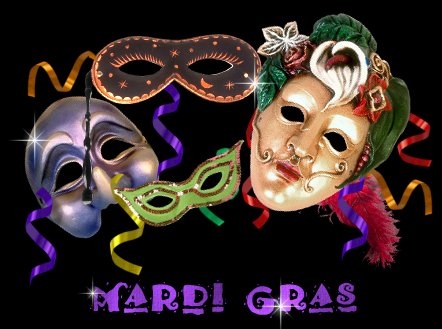 Beautiful, wonderful, colorful Mardi Gras mask and title graphic.