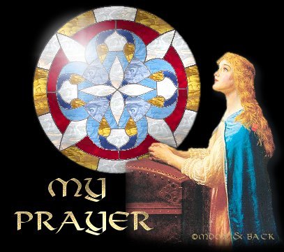 MY PRAYER title graphic with stained glass and woman in prayer.
