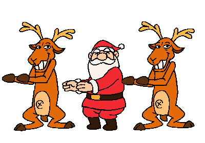 Santa and some of the reindeer at the Christmas Eve Party